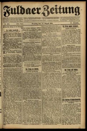 Erste Ausgabe vom Dienstag, den 22. August 1916.