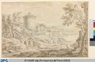 Südliche Landschaft mit einem Rundturm