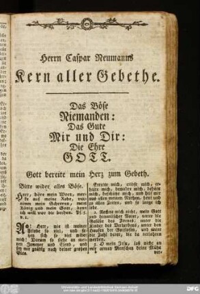 Herrn Caspar Neumanns Kern aller Gebethe.