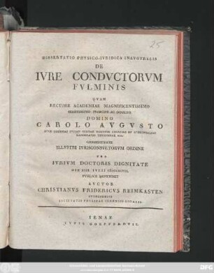 Dissertatio Physico-Ivridica Inavgvralis De Ivre Condvctorvm Fvlminis