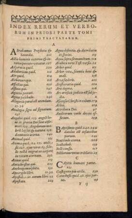 Index Rerum Et Verborum In Priori Parte Tomi Primi Tractatarum.