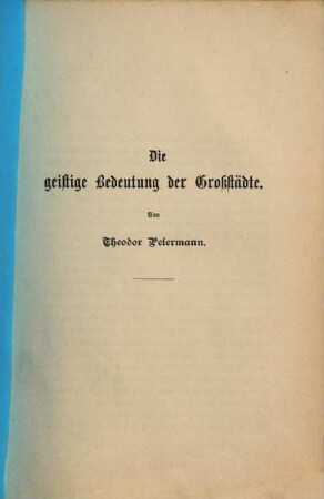 Die geistige Bedeutung der Großstädte