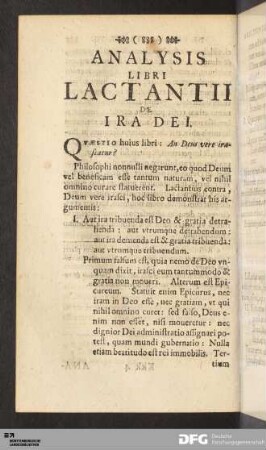 Analysis Libri Lactantii De Ira Dei.