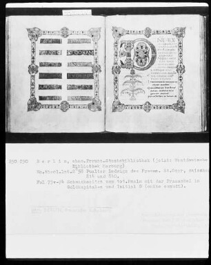 Psalter Ludwigs des Deutschen — Initialen D (omine exaudi) und Vollbordüre, Folio 74recto