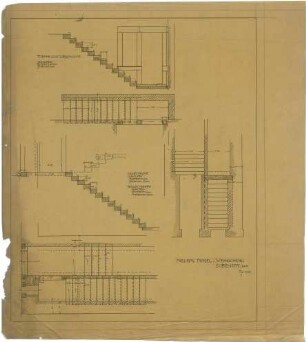 Billing, Hermann; Karlsruhe (Baden-Württemberg), Sophienstr. 120; Haus Nagel und Weinschenk - Treppen (Grundriss; Ansicht; Schnitt)