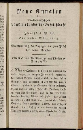 Zwölftes Stück. Den 22sten März 1813.
