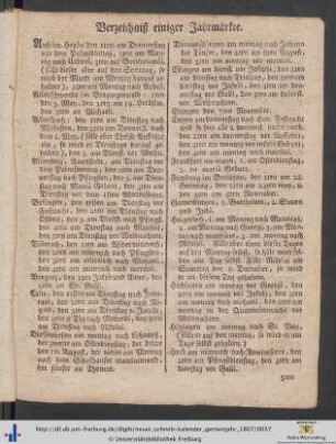 Verzeichniß einiger Jahrmärkte.