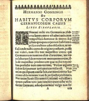 Hermanni Conringii De Habitvs Corporvm Germanicorum Causis Liber Singvlaris.