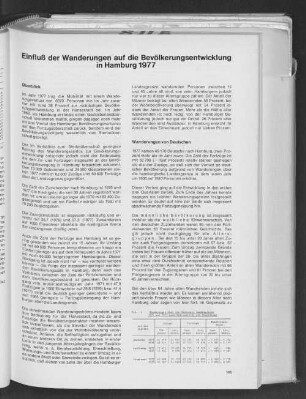 Einfluß der Wanderungen auf die Bevölkerungsentwicklung in Hamburg 1977