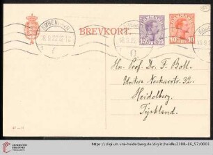 Briefe von Johan L. Heiberg an Franz Boll: Karte von Johan L. Heiberg an Franz Boll