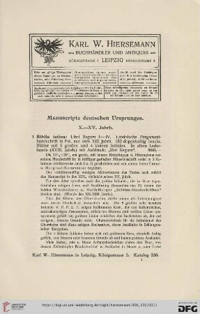 Manuscripte deutschen Ursprunges (Nr. 1 - 23)