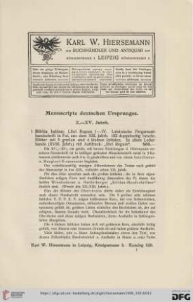 Manuscripte deutschen Ursprunges (Nr. 1 - 23)