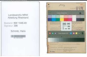 Entnazifizierung Hans Schmitz , geb. 18.05.1900 (Angestellter)