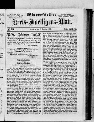 Wipperfürther Kreis-Intelligenzblatt : amtliches Organ des Kreises Wipperfürth
