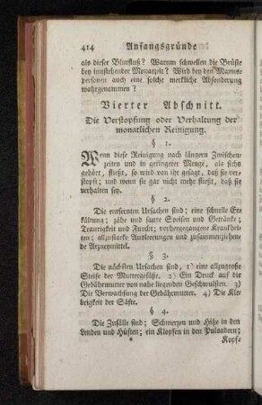 Vierter Abschnitt. Die Verstopfung oder Verhaltung der monatlichen Reinigung.