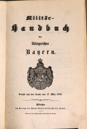 Militär-Handbuch des Königreiches Bayern. 1862