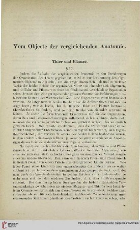 Vom Objecte der vergleichenden Anatomie: Thier und Pflanze