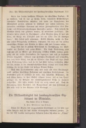 Die Missionsthätigkeit des hamburg-bremischen Erzbistums im Mittelalter