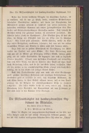 Die Missionsthätigkeit des hamburg-bremischen Erzbistums im Mittelalter