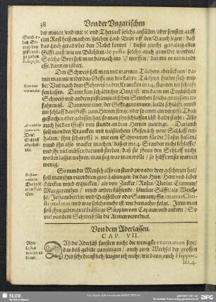 Von dem Aderlassen. Cap. VII.