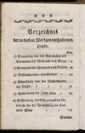 Verzeichnis der in diesem Werkgen enthaltenen Stücke.