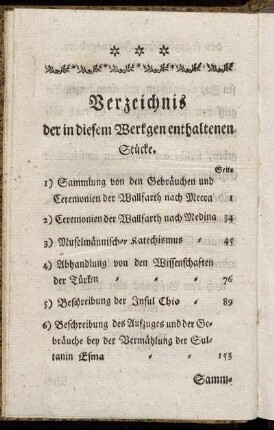 Verzeichnis der in diesem Werkgen enthaltenen Stücke.