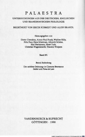 Die "schöne Ordnung" in Clemens Brentanos Godwi und Ponce de Leon