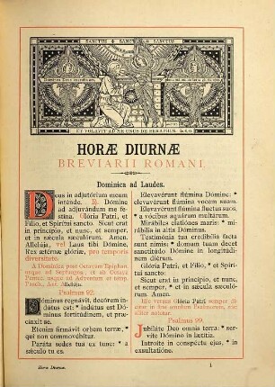 Horae diurnae Breviarii Romani : ex decreto sacrosancti concilii Tridentini restituti S. Pii V. Pontificis Maximi jussu editi Clementis VIII. Urbani VIII. et Leonis XIII. auctoritate recogniti