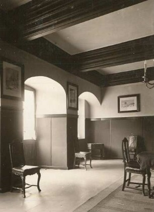 Frankenberg, Heimatmuseum, Herrenhaus des Rittergutes Frankenberg, Speisesaal, Decke von 1553, freigelegt 1927, reichgekehlte Balken
