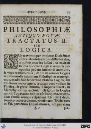 Philosophiae Antiquo-Novae Tractatus II. Seu Logica.