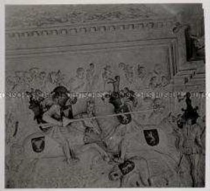 Nürnberg, Rathaus, Gang mit Prunkdecke (Turnier) "Nürnberger Gesellenstechen"