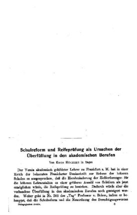 Schulreform und Reifeprüfung als Ursachen der Überfüllung in den akademischen Berufen
