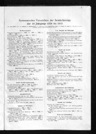 Systematisches Verzeichnis der Sonderbeiträge der 10 Jahrgänge 1924 bis 1933