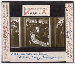 Hans Memling: Altar des Adriaen Reyns, Kreuzabnahme. Brügge, Johanneskapitel (Stoedtner-Nr. 8298)