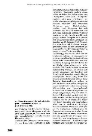 "... Victor Klemperer, der sich als Halbjude ... verstecken mußte ..."