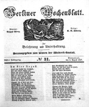 No. 31, Sonnabend, den 5. August 1837.