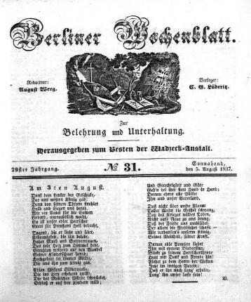 No. 31, Sonnabend, den 5. August 1837.