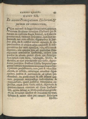 Caput XX. De unione Principatuum Electorum, ...