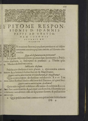 [VI.] Epitome Responsionis D. Ioannis Pappi ad orationem Ioannis Sturmii Rectoris