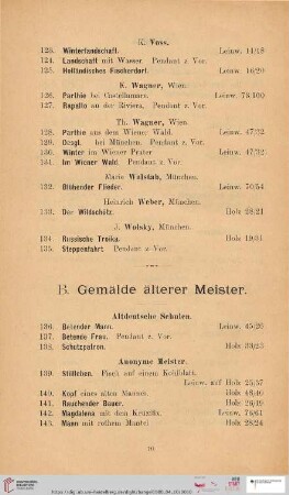B. Gemälde älterer Meister (Nr. 136 - 281)