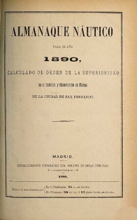 Almanaque náutico : para el año .... 1890 (1888)