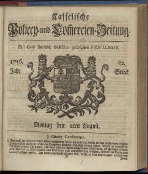 32. Stueck, Montag den 2ten August 1756