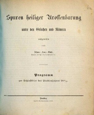 Spuren heiliger Uroffenbarung unter den Griechen und Römern