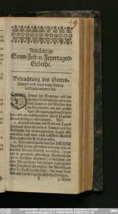 Andächtige Sonn- Fest- u. Feyertags-Gebethe.