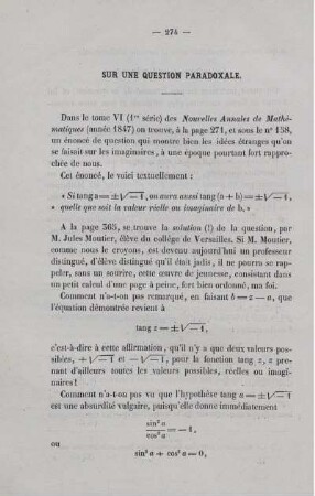 Sur une question paradoxale.