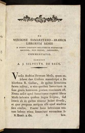 1, De Versione Samaritano - Arabica Librorum Mosis