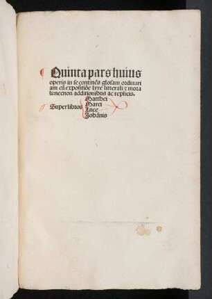 Quinta pars huius operis in se contine[n]s glos[s]am ordinariam cu[m] expositio[n]e lyre litterali [et] morali:necnon additionibus ac replicis ..: Biblia