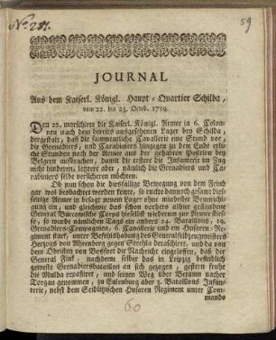 Journal Aus dem Kaiserl. Königl. Haupt-Quartier Schilda, vom 22. bis 25. Octob. 1759.