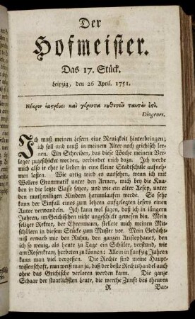 Das 17. Stück. Leipzig, den 26 April. 1751.