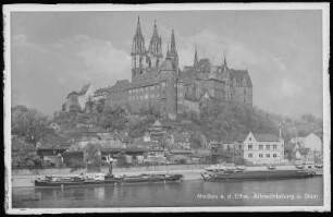 Meißen. Albrechtsburg u. Dom - Elbe mit Schleppzug